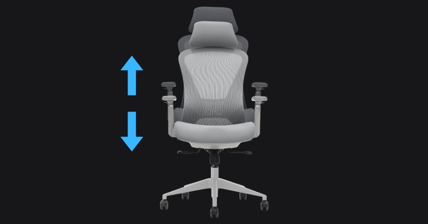 Płynna regulacja wysokości siedziska fotela VOYAGER